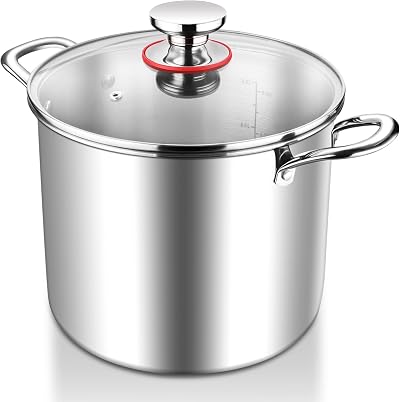 HaWare 10L Tri-Ply Stainless Steel Stock Pot with Glass Lid 25.5cm