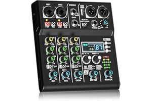 Doslnlya XR-4 Black Professional 4-Channel DJ Mixer with Built-in DSP 99 Sound + Bluetooth 5.0 USB Recording Karaoke Live Performance Portable Design +48V Phantom Power Supply