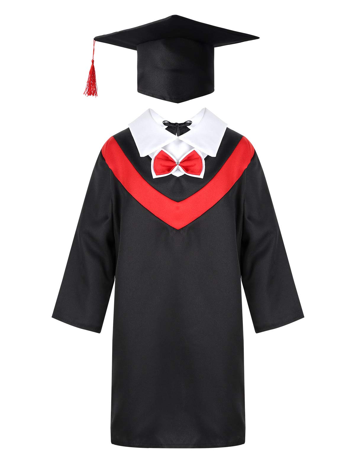 iEFiEL Kids Children Graduation Gown and Cap Tassel Sets for Nursery Academic Kindergarten and Preschool 2023 Red Set 7-8 Years