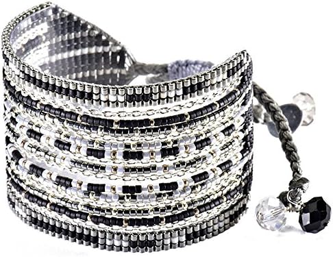 Mishky Beaded Cuff Style Friendship Bracelet with Adjustable Macrame Clasp, Black Multi
