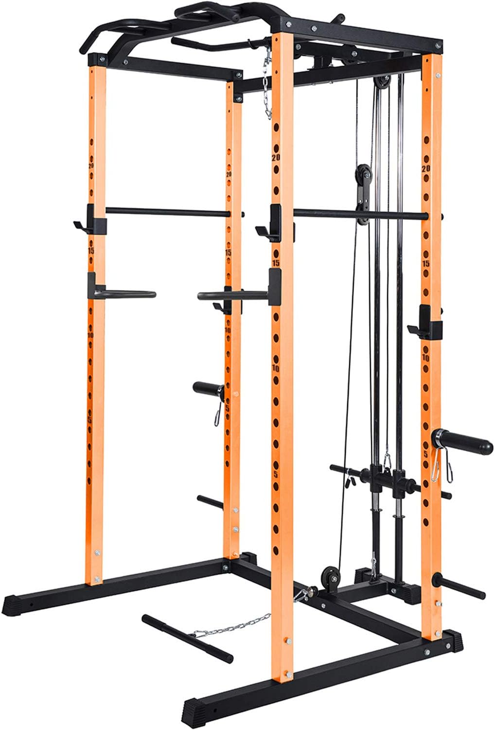 Vanswe Power Rack Power Cage 1000-Pound Capacity Home Gym Equipment Exercise Stand Olympic Squat Cage with LAT Pull Attachment, Multi-Grip Pull-up Bar and Dip Handle