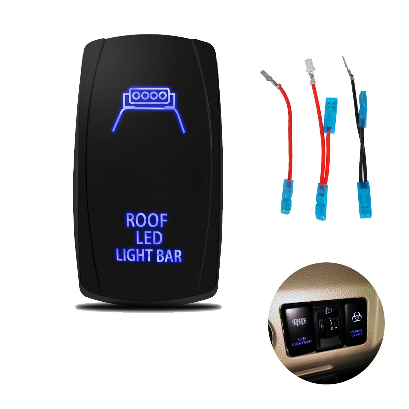 RCRunning Laser Rocker Switch with Wire Set (5 Female Terminal and 3 Male Terminal),5Pin 20A 12V On-Off LED Light Toggle Switch,for UTV Car Auto Truck Boat Marine