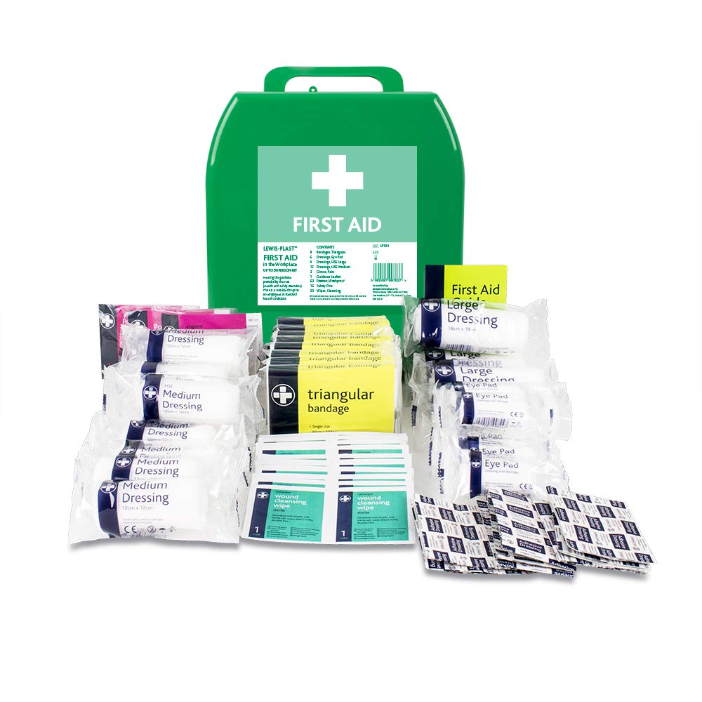 Lewis-Plast Premium Large 21-50 Persons First Aid Kit Box, Complete with Integrated Carry Handle and Wall Mounting System, Ideal for Home, Office and Sports, Green