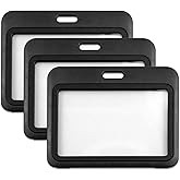 3-Pack Horizontal Hard Plastic ID Badge Holders – Double-Sided Black Card Case for Office, School, Credit & Access Cards