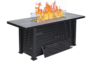 EUKER 57" Propane Fire Pit Table, 2 in 1 Outdoor Fire Pit Table, 50000BTU Gas Fire Pits for Outside Patio with Waterproof Cover, Tabletop & Separate Storage Space,Firepits for Outside Propane
