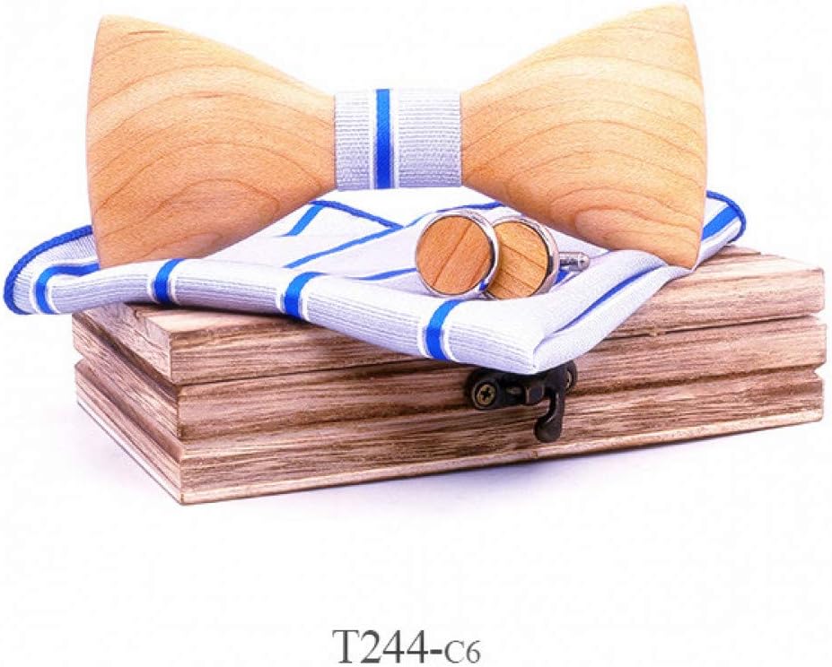 DYDONGWL Neck Ties,3D Men Wooden Bow Tie Set BowTie and Handkerchiefs Cufflinks Necktie For Business Wedding Party Hombre year Gift