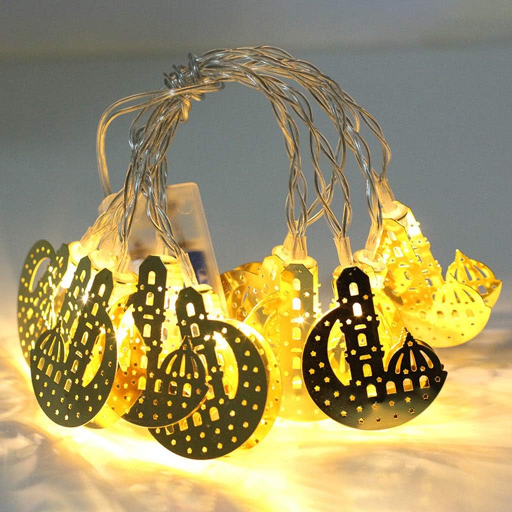Kingjinglo 1.65m 10 Lights Moon Castle Lamp LED Eid Mubarak Decorative String Lights Ramadan Kareem Decoration Muslim Islam Party Supplies