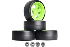 Hobbyfire 12mm Hex RC Drift Car Wheels and Hard Slick Tires for 1/10 Scale Traxxas HSP Redcat Tamiya HPI Kyosho On-Road Drifting Car, Set of 4