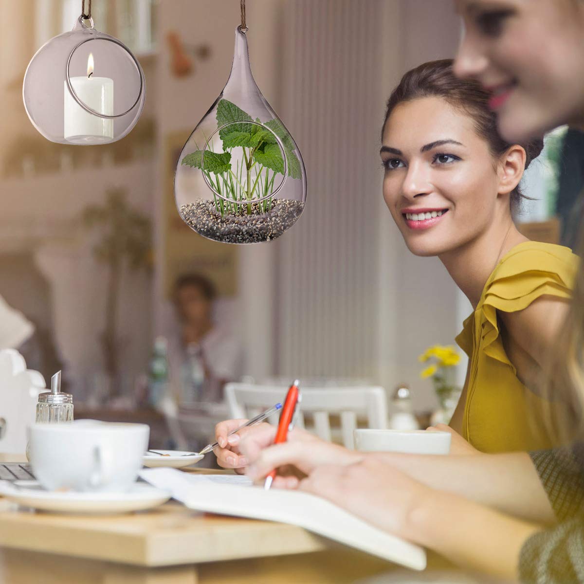 jiabang 2 Pack Hanging Plant Terrarium Heat-Resistant Glass for Succulent,Air Plant,Candle Holder,Home Decorations