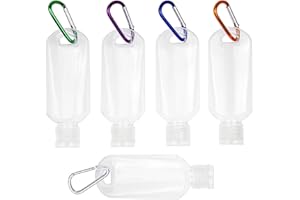 FUNAUPGO 5 Pcs Refillable Travel Bottles Hand Sanitizer Travel Size Holder with Keychain Portable Empty Plastic Bottles Leakproof Squeeze Containers with Clip for Home Office Outdoor
