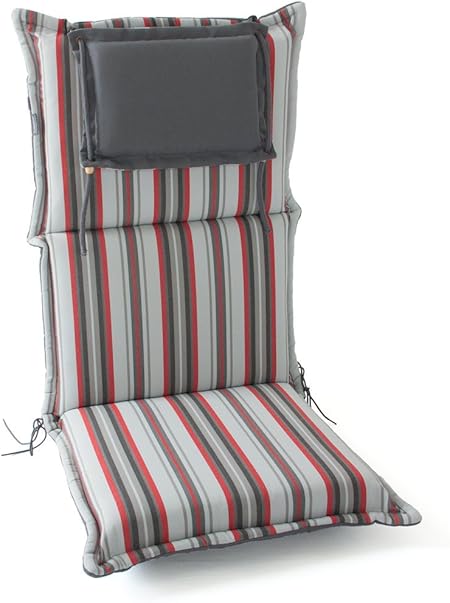 Amazon De Hambiente 2er Pack Xxl Stuhlauflagen Fur Hochlehner Auflagenbezug Mit Reissverschluss Waschbar Extra Dick Ca 10 Cm Grau Rot Gestreift