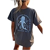 RoseSeek Girl's Letter Animal Graphic T Shirt Short Sleeve Crewneck Oversized Vacation Tops