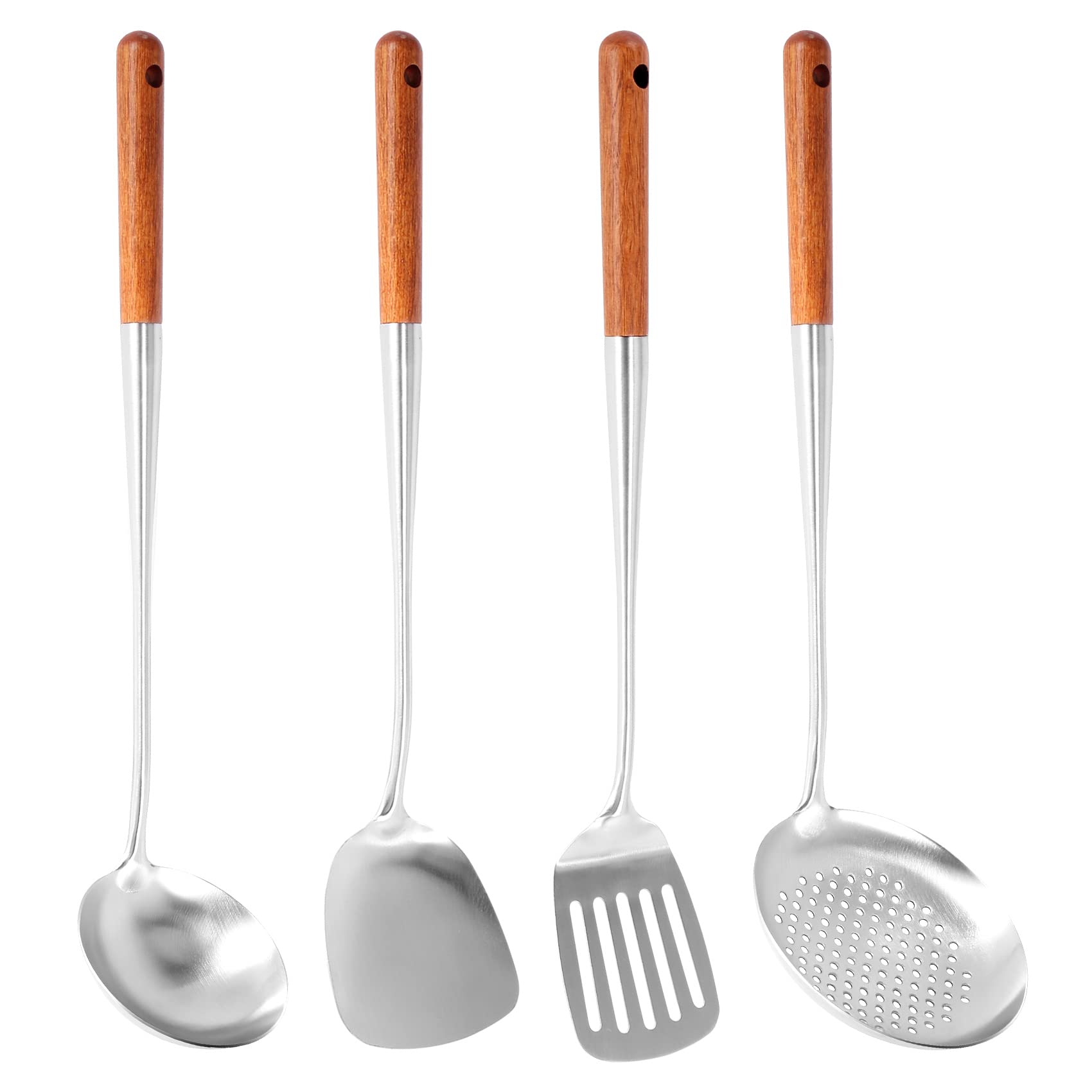 Pvczool Long Handle Stainless Steel Wok Spatula Kitchen Slotted Turner Rice Spoon Ladle Cooking Tools Utensil Set