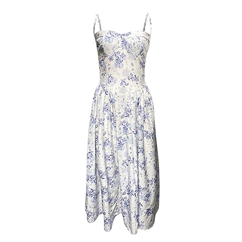 House of Cb Floral Corset Dress - Women's Sleeveless Midi Cocktail Dress  for Formal, Graduation & Summer Occasions - Square Neck, Fitted Bustier,  Pleated Hem, Boho, Y2K Style in Dubai - UAE | Whizz Dresses