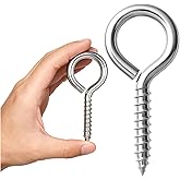 2 PCS 304 Stainless Steel Screw Eye Hooks, 4 Inch Eye Bolt Screws Heavy Duty Eye Hooks Screw, Screws Bolts Load Bearing 500LBS for Hanging Hammock, Plants, Securing Cables Wire Indoor & Outdoor (2)