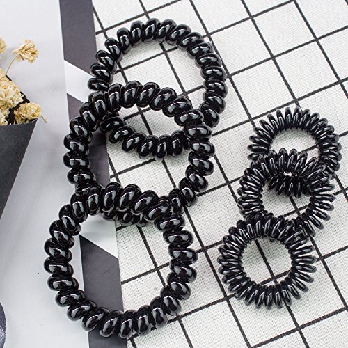 IBEET 6PCS Hair Ties, Power Traceless Elastics Hair Rings, Sprial Hair Ties No Crease, Phone Cord Hair Tie Painless Ponytail Holder Coil Hair Ties for Girls Women - 2 SIZE, Black