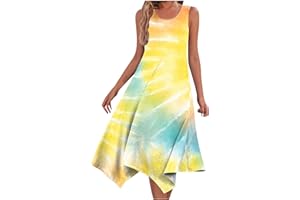 HUNENY Midi Dresses for Women Summer Casual Sleeveless Scoop Neck Sundress Swing Smocked Tank Dress with Pockets