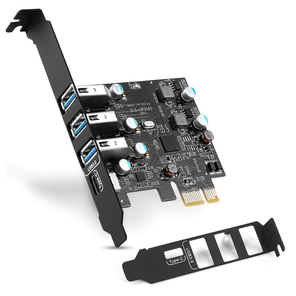 YEELIYA Tarjeta PCIE de 4 puertos (1 USB-C – 3X USB-A) súper rápida tarjeta de expansión USB 3.0 de 5 Gbps interna USB 3.0 Hub convertidor para PC de sobremesa, compatible con Windows 10/8/7/XP y Mac OS 10.8.2 superior