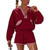 UNIANKIYA Womens Two Piece Matching Sets Long Sleeve Top Short Set with Pockets Casual Workout Lounge Travel Vacation Outfits