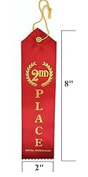 2nd Place (Red) Award Ribbon with Card & String