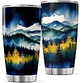 Mountain Forest Landscape Watercolor Stainless Steel Outdoor Enthusiast Design 20 Oz Tumbler For Nature Lovers Hikers And Travelers Cool Tea Mug Insulated Drink Bottle Heat