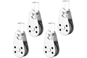 QISHUO SUS316 Durable Lifting Load Pulley Block Wheels Single Pulley Durable Outdoor Stainless Steel Strong Pulley Blocks Rope Suitable for 0.08 to 0.32 inch Ropes 4Pcs