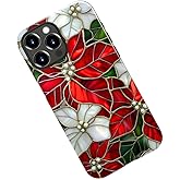 Case for iPhone 15 Pro Max,Poinsettia Stained Glass Christmas Floral Phone Case Military-Grade Drop Protection Cover for Women Girl - Glossy