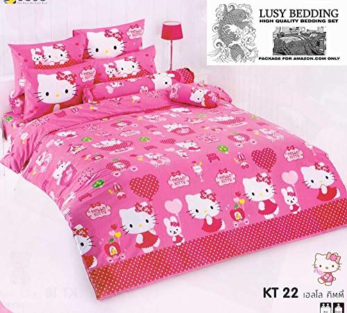Hello Kitty Official Licensed Bedding Set, Bed Sheet, Pillow Case, Bolster Case (Not Included Comforter) toto KT22 Set A (TWIN 42"X78") with "Lusy Bedding" Label