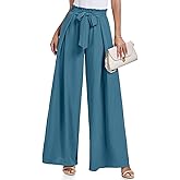 Lepunuo Wide Leg Pants for Women High Waisted Palazzo Pants Work Casual Flowy Tie Knot Trousers with Pockets