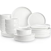 MALACASA Plates and Bowls Sets, 24 Pieces Modern Porcelain Dinnerware Set for 8, Ceramic Dishware Dishes White Kitchen Dinner Dining Ware Set, Microwave and Dishwasher Safe, Series LUNA