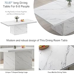 HSH 71” White Faux Marble Dining Table, Rectangle