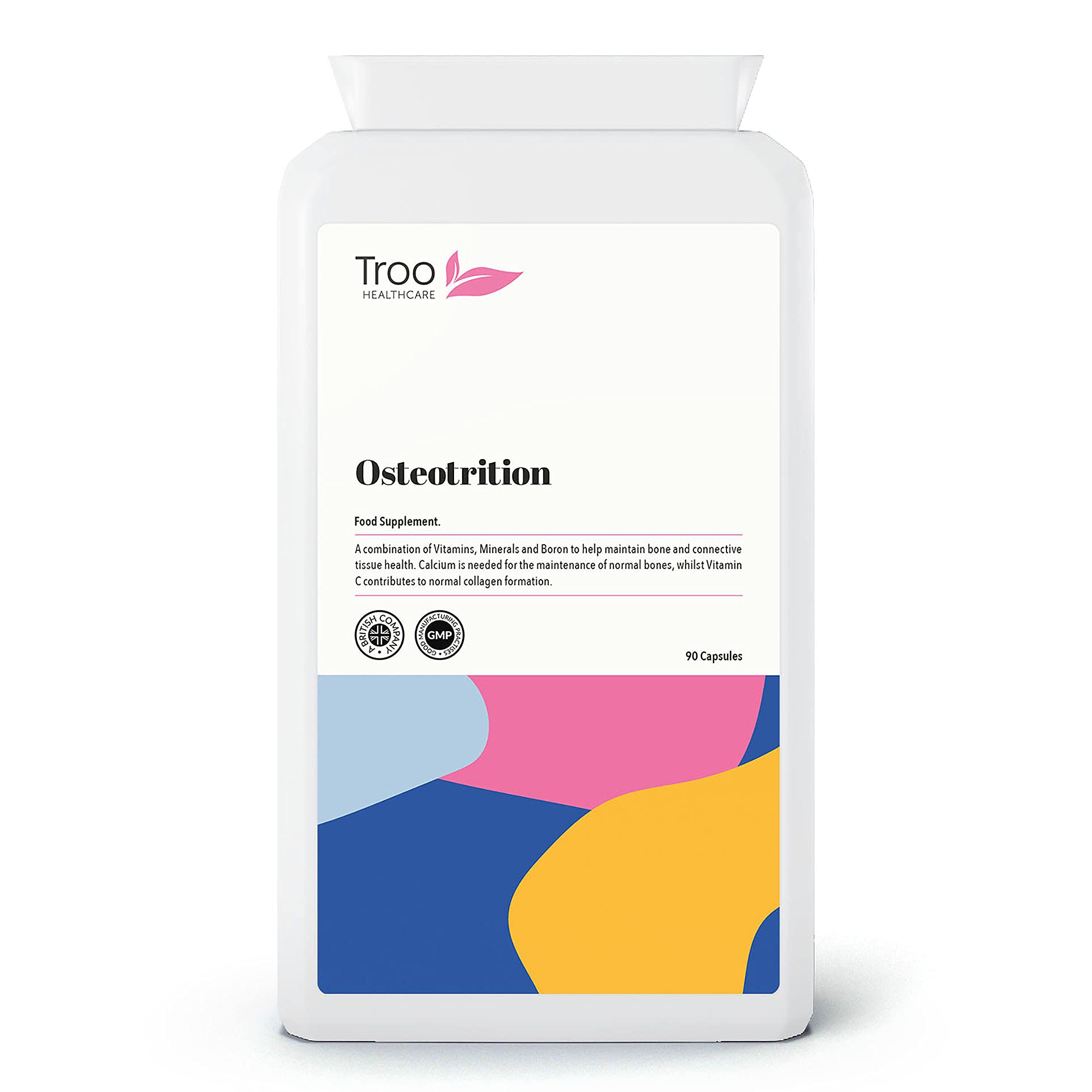Troo Health Care Osteotrition Bone Support Supplement 90 Capsules - Helps Maintain Bone Density and Connective Tissues – Includes Calcium, Magnesium, Vitamin K2, Vitamin D3, and More - UK Made