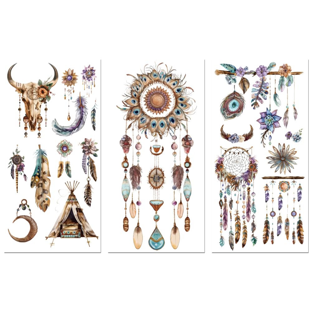 Peacoblue Rub on Transfer Decals for Furniture Crafts 6"x12", 3Pcs Bohemian Elements Waterproof UV DTF Transfer Decals Sticker for Dresser Lingerie Chests Drawer Glass Porcelain Wood