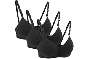 Bhyzdi Teen Girls' Everyday Bra 3 Pack Cotton Padded Sports Bralette Elastic Shoulder Straps Cami Bras 12-18 Years A-Cup