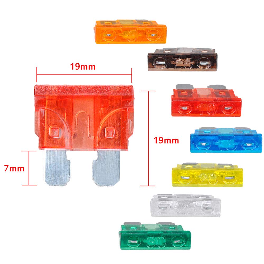 MUYI 120 pcs Assorted Standard Regular Blade Fuse Kit 5, 7.5, 10, 15, 20, 25, 30 Amp ATC Fuse Replacement for Car Truck Boat golf cart