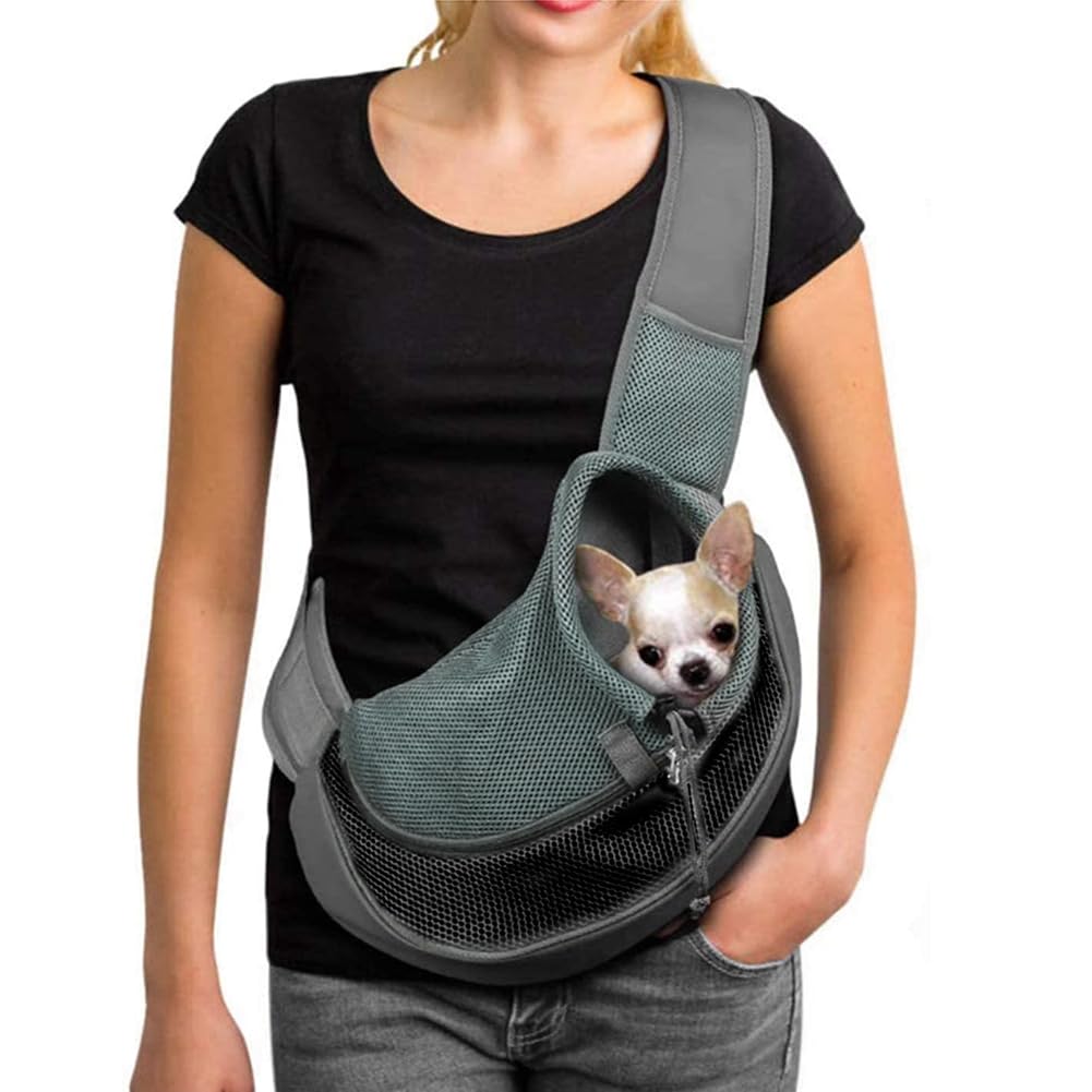 Pet Dog Cat Sling Carrier Bag Puppy Sling Carrier Puppy Shoulder Carry Bag Adjustable Pet Bag Carrier Hands Free Cat Carry Bag with Mesh Pouch Pet Travel Carrier Tote Bag for Walking Outdoor Subway
