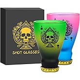 Spades Skull Pattern Glass Shot Glasses, Unique Wine Bottle Shot Glass, 43ml Shot Cups Set of 2 with Gift Box for Alcohol Shots, Vodka, Expresso, Tequila & Dessertsor, Gothic Christmas Gift