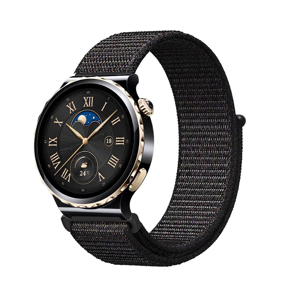 Niboow 20mm Strap for Huawei Watch GT 3 Pro 43mm/Watch GT 3 42mm/Watch GT 2 42mm/Watch 2 Sport/Watch 2 Pro, Men Women Wristband Nylon Soft Watch Bands for Honor Magic Watch 2 42mm (Black)