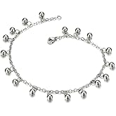 COOLSTEELANDBEYOND Stainless Steel Anklet Bracelet with Dangling Charms of Balls