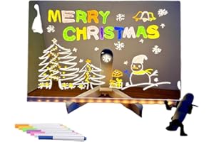 POUSBO Glowing Acrylic Marker Board, LED Note Board with Colors, 2024 New Acrylic Dry Erase Board with 7 Color Pen Light Clear Desktop Note Memo Board, LED Letter Message Board Note (11.8×7.9inch)