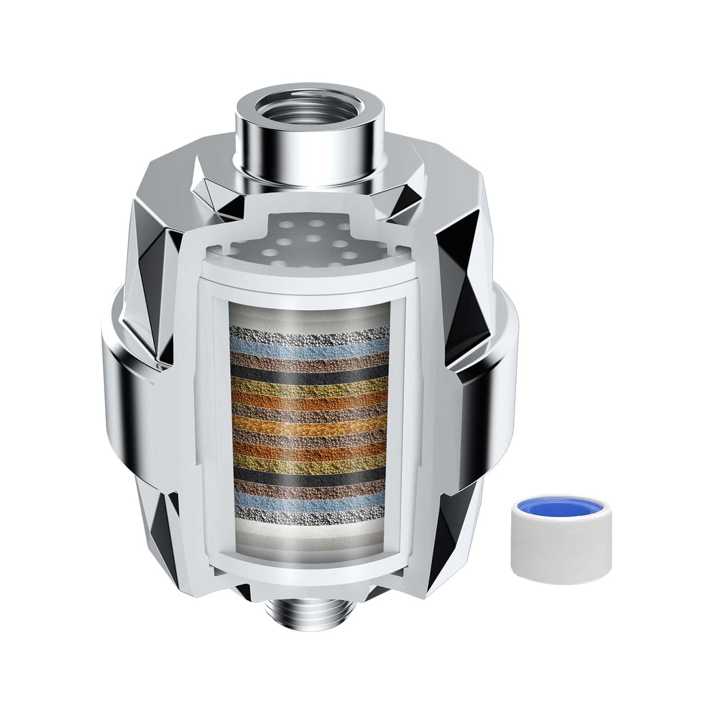 Hibbent Shower Head Filter with 20-Layer Filtration, Hard Water Filter Removes Chlorine and Heavy Metal, Fits Any Shower Head, Chrome