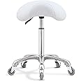 Antlu Saddle Stool Chair for Massage Clinic Spa Salon Cutting, Saddle Rolling Stool with Wheels Adjustable Height (White)
