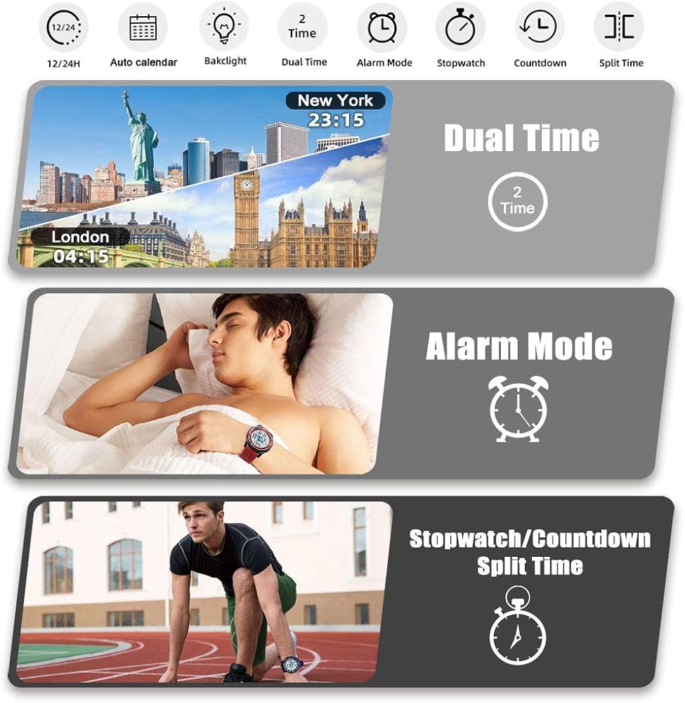 WIFORT Mens Digital Sports Watch Ultra-Thin and Wide Angle Vision Design, 5ATM Swimming Waterproof - Image 4
