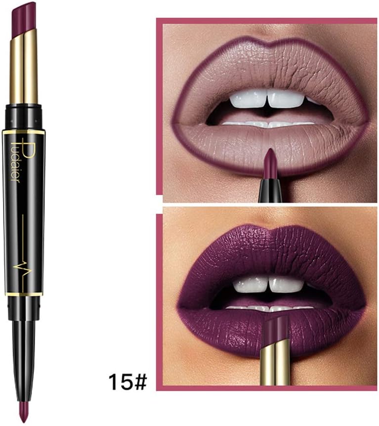 Flurries 2 in 1 Double-end Lipstick Lipliner - Liquid Lipstick Lip Liner Pencil Gloss for Women Girls - Waterproof Long Lasting Durable Moisturizing Beauty Make-up Cosmetics - 2 Kinds 32 Colors