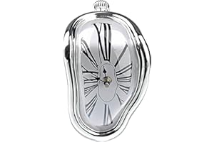 KAQISIMILA Melting Clock-Salvador Dali Watch Melted Clock, Surface Design Drippy Clock,Weird Funky Eclectic Unique Melted Clock Decor, Suitable for Living Room, Bedroom, Office(Silver)