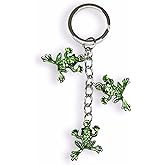 Evenchae Leaping Frog Keychain | Green Charms with Rhinestones | Gift Pouch | 4.25 in Long