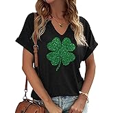 St. Patrick's Day Shirts Women V Neck Lucky Shamrock Clover T-Shirts Irish Festival Graphic Tee Tops