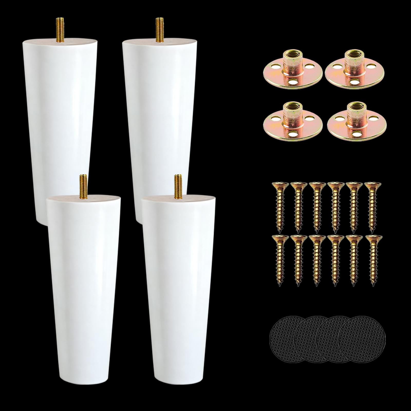XineYuor Solid Wood Furniture Feet,4PCS White Feet for Furniture and Sofa Wood,Wooden Furniture Legs Cone with Mounting Plate and Screws for Sofa,Furniture,Cabinets (12cm/4.72'', White)