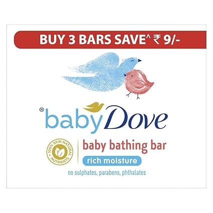 Baby Dove Rich Moisture Bar- Hypoallergenic, No Parabens, No Sulphates, No Phthalates 75 g (Pack Of 3)