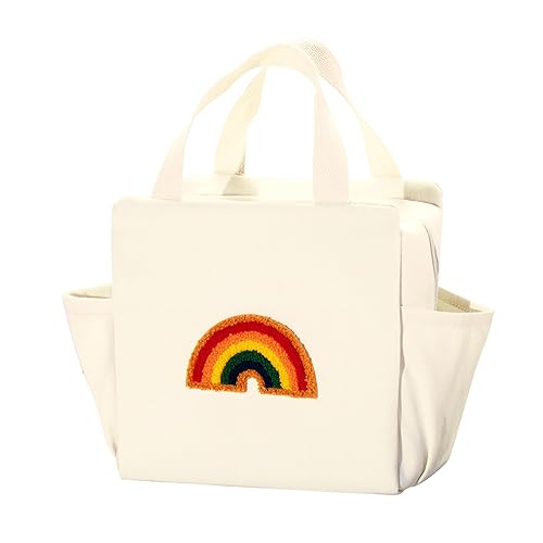 Urban Nest Large Capacity Lunch Bag, Canvas with Rainbow Embroidery, Insulated for Hot & Cold Food (8L), Perfect for Kids & Adults, Ideal for School, Travel & Outdoor Adventures